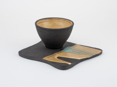 Neolithic-inspired Ceramic Cappuccino Cup with Plate: Ildikó Károlyi