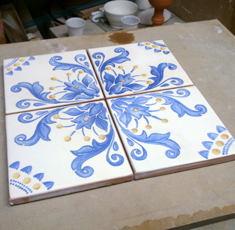 Floral Maiolica Tile Before Firing - Ildikó Károlyi